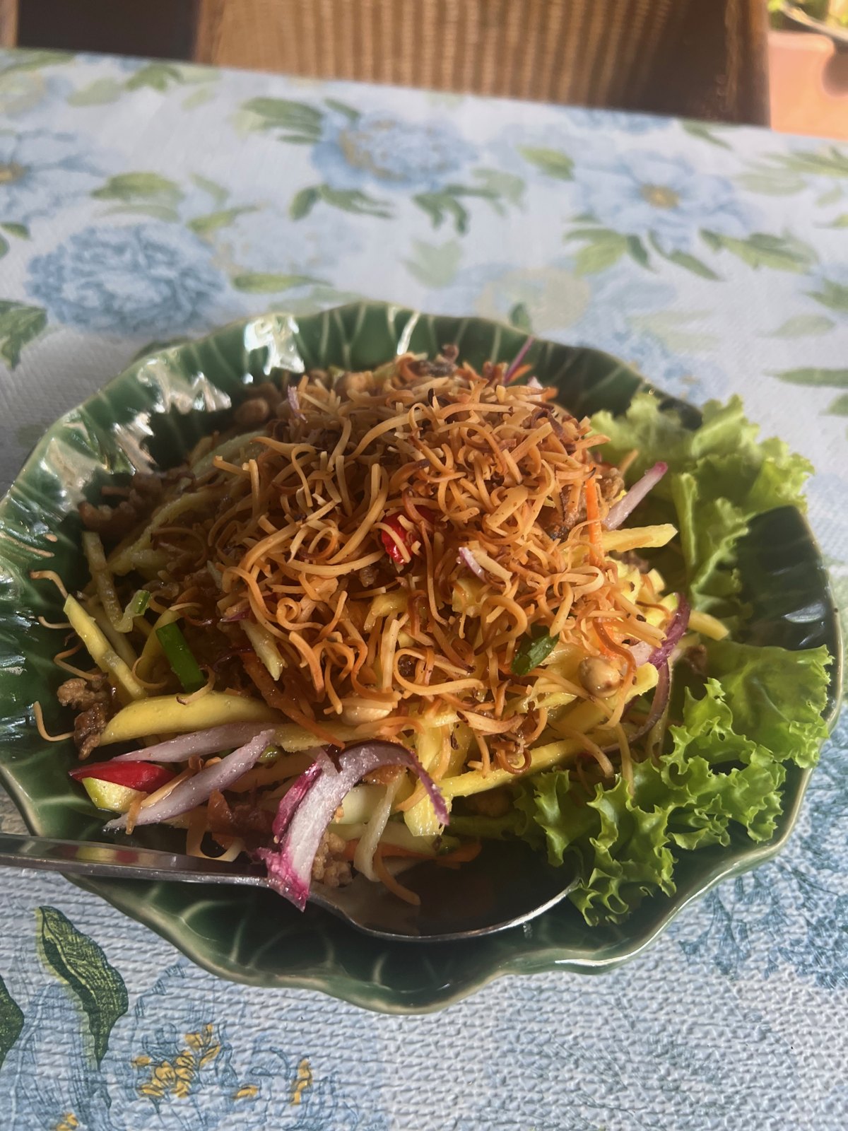 Assiette de cuisine du nord de la Thaïlande avec nouilles croustillantes