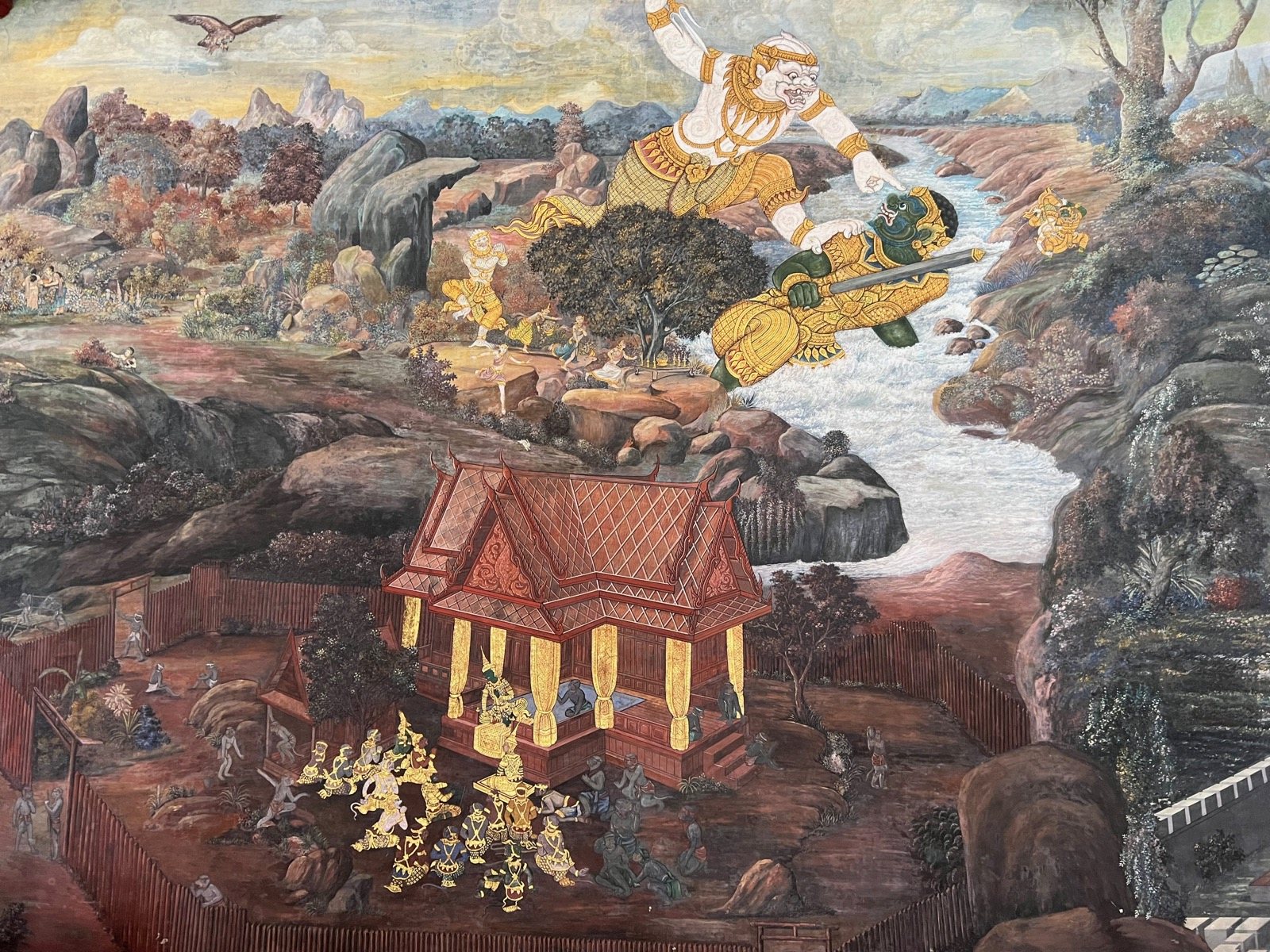 Fresque du Ramakien dans les galeries du Wat Phra Kaew