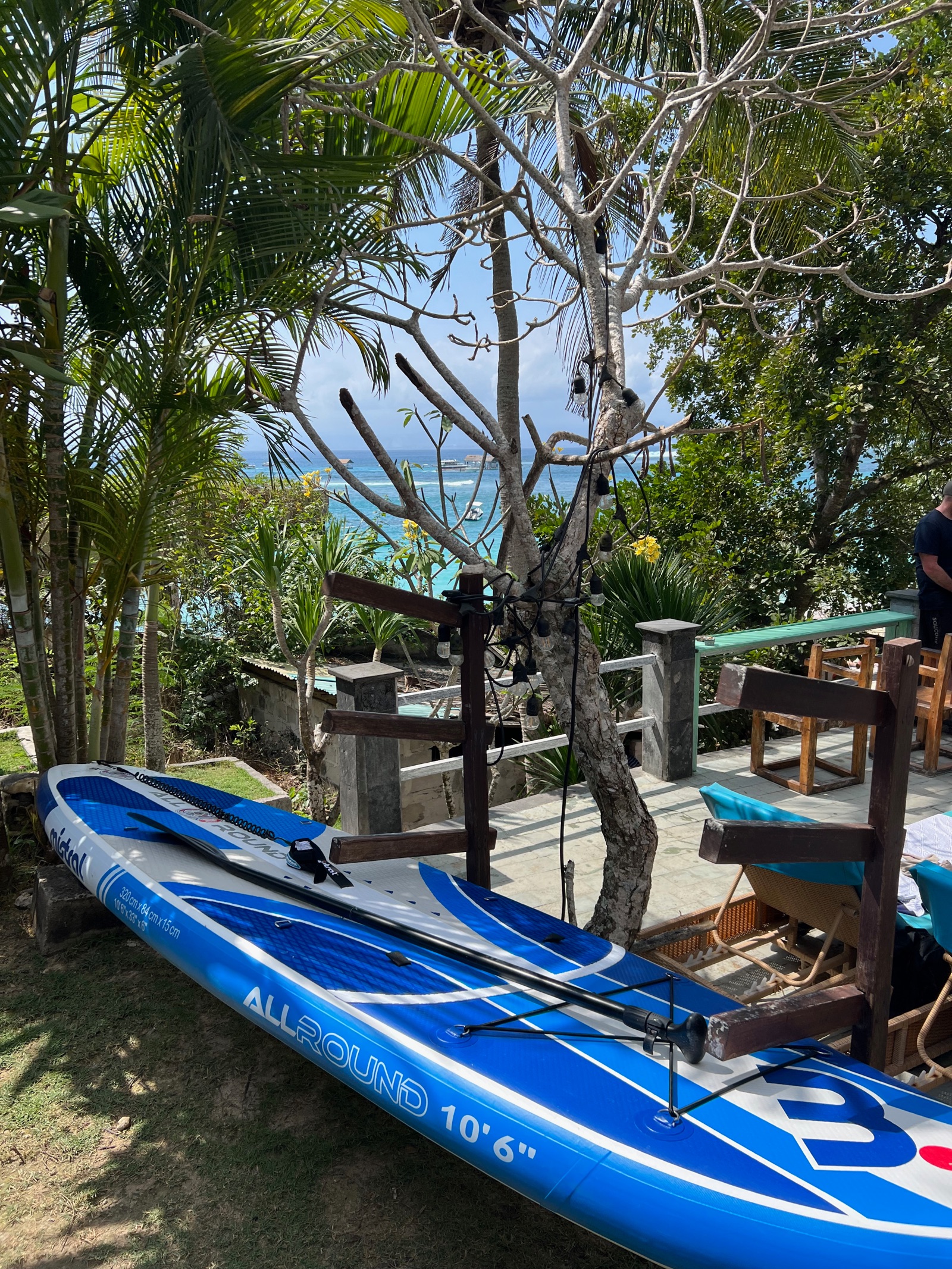 Planches de stand up paddle posées sur l'herbe à Nusa Lembongan